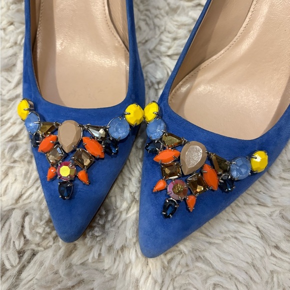 J Crew COLLECTION Dulci Suede Kitten Heels Women’s Size 8 Jeweled Blue Italy - Picture 2 of 16